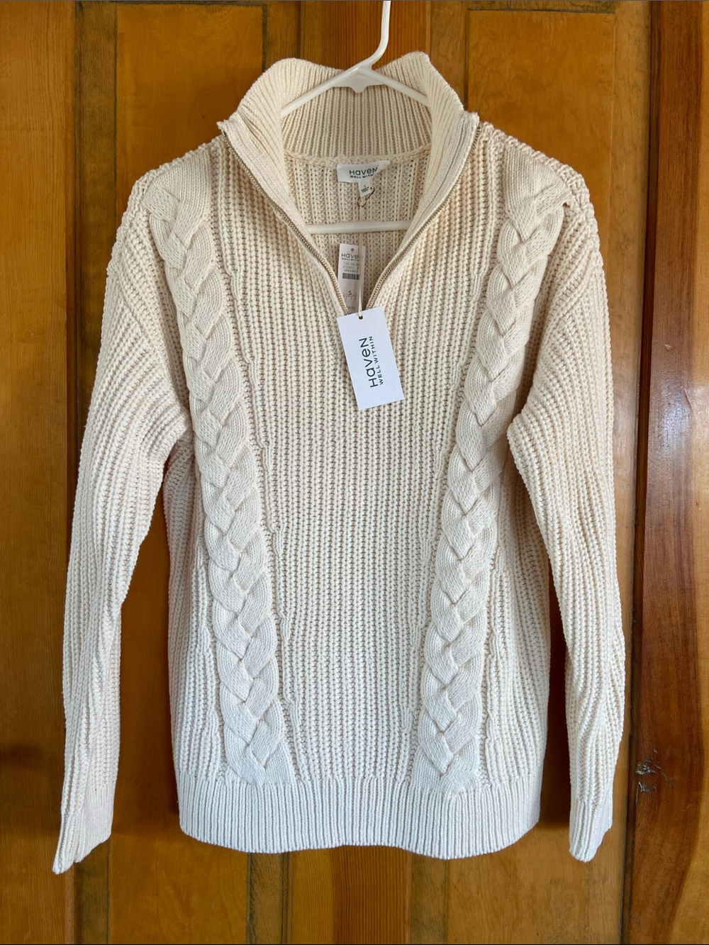 Talbots Haven Cream Cable Half-Zip Turtleneck Sweater